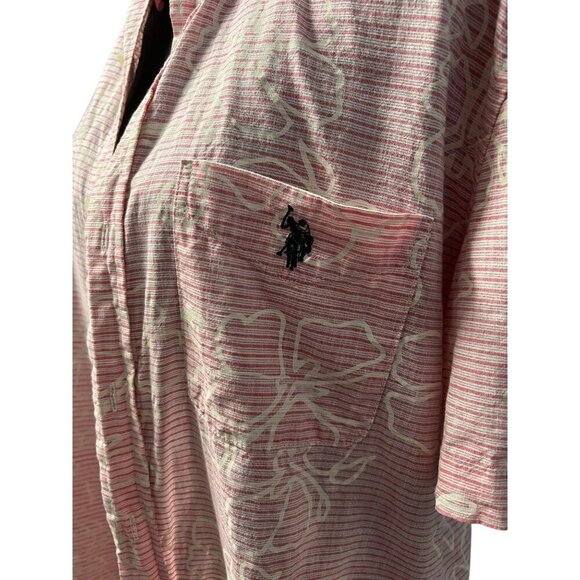 U.S. Polo Assn. Pink & White Floral Short Sleeve Button-Down Shirt, Vacation, re - Picture 8 of 9